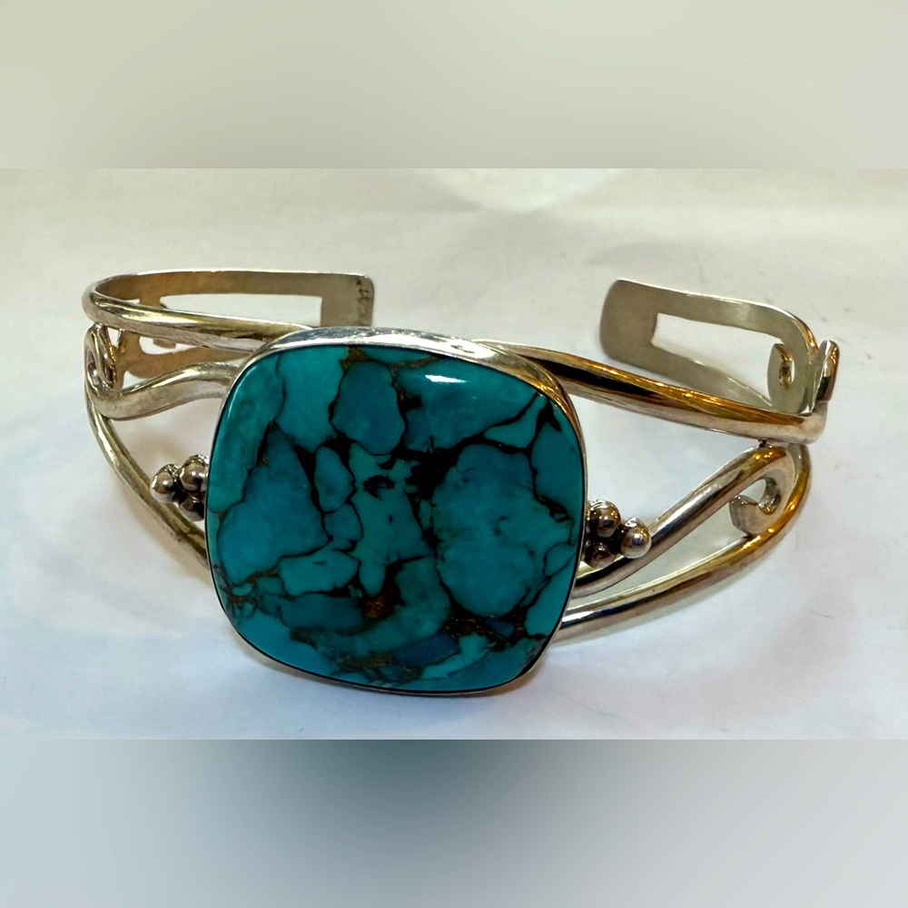 Vintage JAY KING Turquoise Chunky Sterling Cuff Bracelet